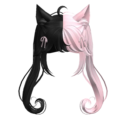 Pigtails with Cat Ears & Ribbons (Black & Pink) 