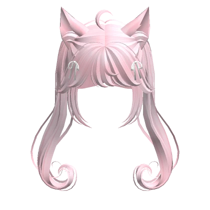 Pigtails with Cat Ears & Ribbons (Pink) 