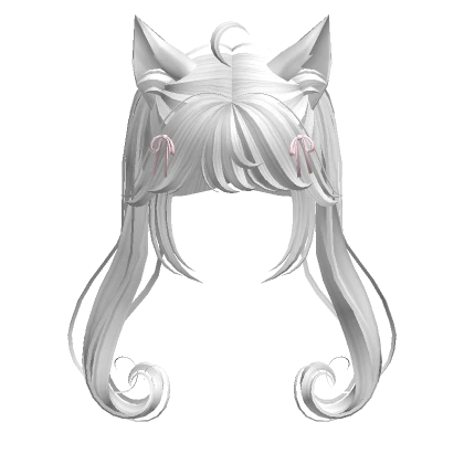 Pigtails with Cat Ears & Ribbons (White) 