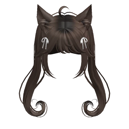 Pigtails with Cat Ears & Ribbons (Brown) 