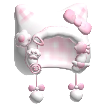 Fluffy Kawaii Kitty Hood w/ Hairclips White & Pink