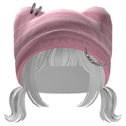 Mini Pigtails and Cat Beanie White
