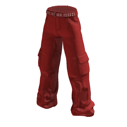 Cyber Y2K Cute Studded Belt Flared Pants Red