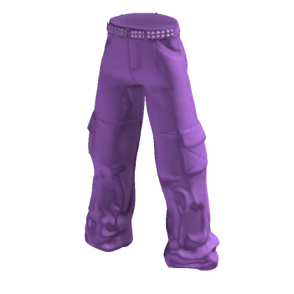 Cyber Y2K Cute Studded Belt Flared Pants Purple