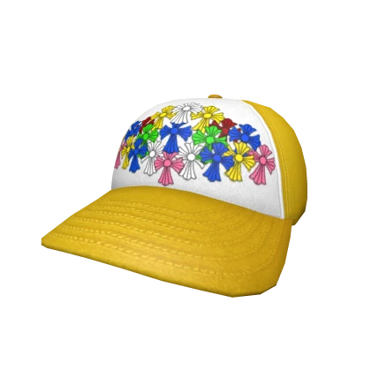 Yellow Chrome Hearts Multi Color Trucker Cap