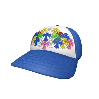 Blue Chrome Hearts Multi Color Trucker Cap