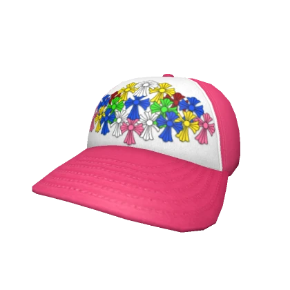 Pink Chrome Hearts Multi Color Trucker Cap