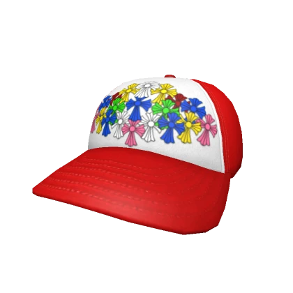 Red Chrome Hearts Multi Color Trucker Cap