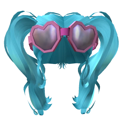 Heart Goggles Long Pigtails Hair Teal