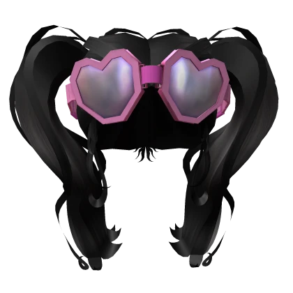 Heart Goggles Long Pigtails Hair Black