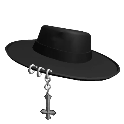 [V1] Black Pierced Wide Brim Hat