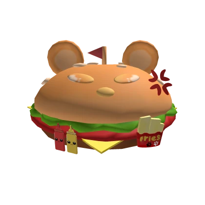 kawaii fast food angry bear burger hat w chips ☆