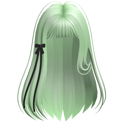 Straight Hair with Ribbon Green