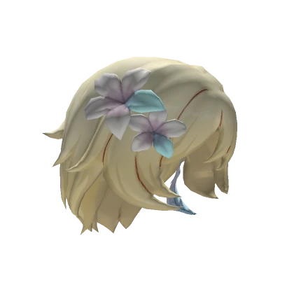 Anime Hair With Blue Flower And Feathers