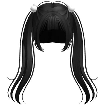 Black Pigtails with Pom Poms