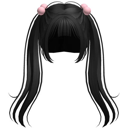 Black Pigtails with Pom Poms