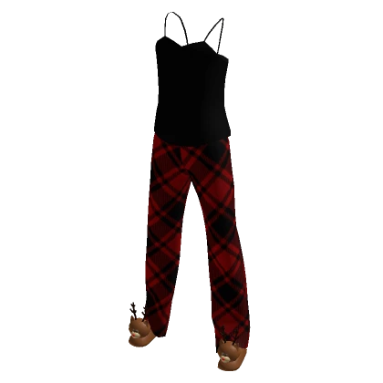 Christmas Plaid Pajamas with Reindeer Slippers