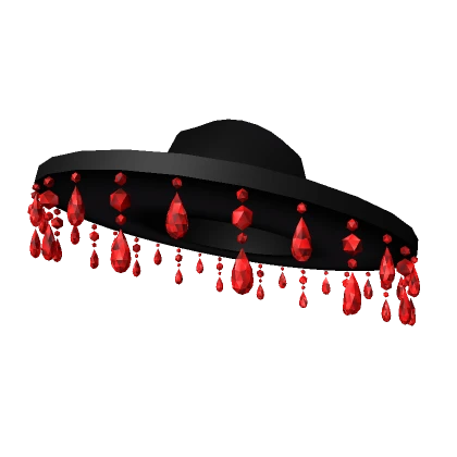 Dripping Blood Red Crystals Tassel Black Hat