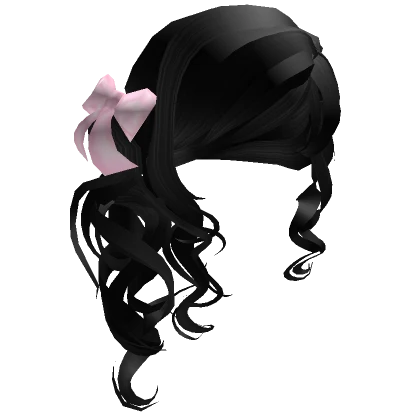 Cutesy Curly Pink Kawaii Bow Ponytail Black