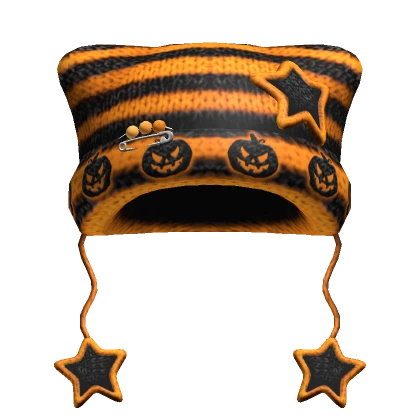 🎃Halloween Striped Kitty Knit Star Beanie Orange