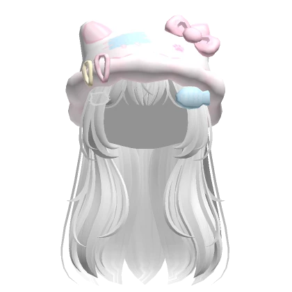 ♡ white layered hair w/ fluffy kawaii kitty beanie