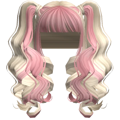 Curly Baddie Bangs Pigtails Blonde Pink