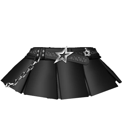 Y2K Chibi Doll Belt Skirt ♡ Black / Stars Pleated 