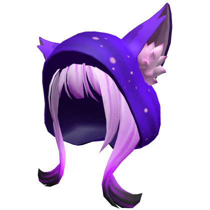 😻 Full Cat Hood w/ Hair - Purple & Pink