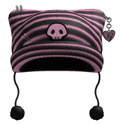 ♡ y2k knit emo skull pink black striped beanie