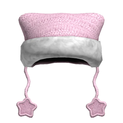 Kitty Knit Fur Beanie w/ Stars (Pink/White)