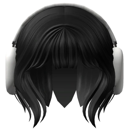 Short Black Wolfcut with Y2K White Headphones