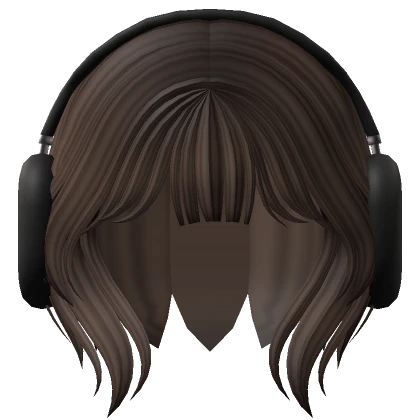 Short Brown Wolfcut with Y2K Black Headphones