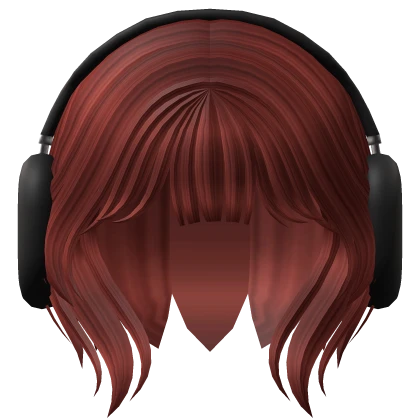 Short Red Wolfcut with Y2K Black Headphones