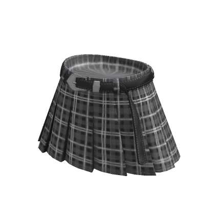 School Girl Short Pleated Skirt w Belt Plaid Black