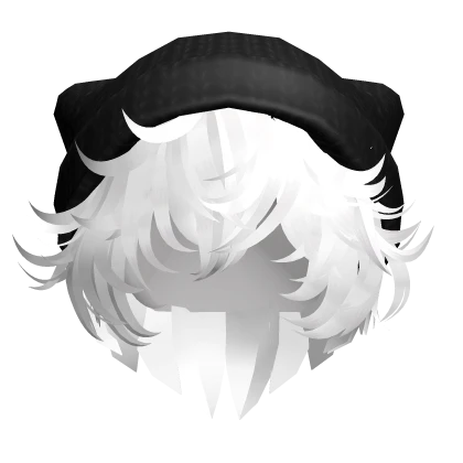 Anime Wolf Cut Hair in White w/ Y2K Cat Beanie