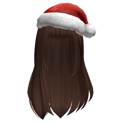 Long Christmas Hair w/ Santa Hat (Brown)