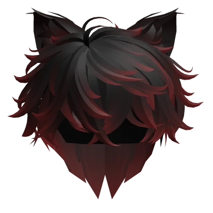 Messy Anime Hair w/ Cat Ears in Red & Black