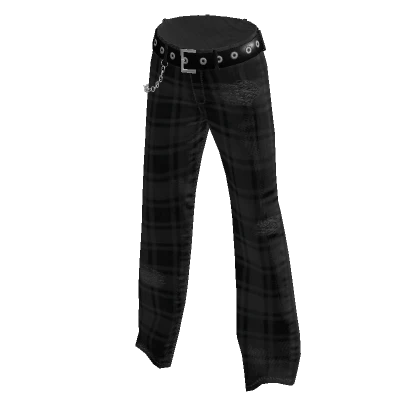 Emo Goth Plaid Pants with Belt Chain