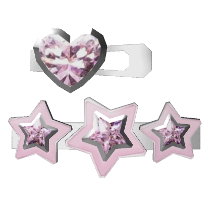 Pink Diamond Heart Star Hairclips V2 (Silver)