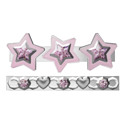 Pink Diamond Heart Star Hairclips V1 (Silver)