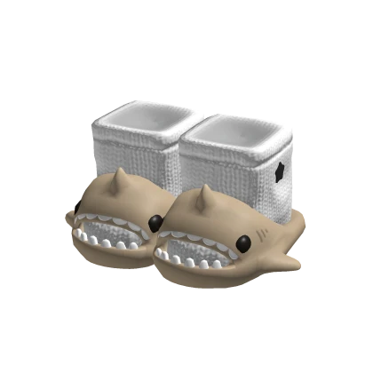 Beige Socks Shark Slippers