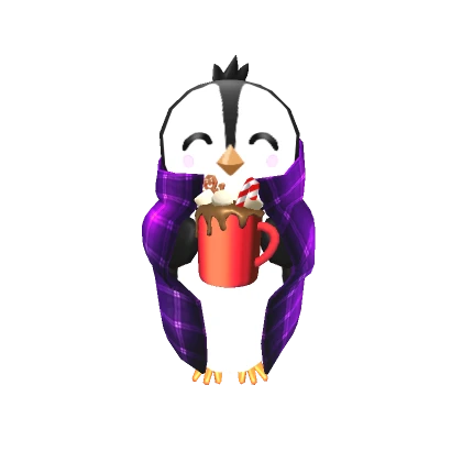 Cute christmas penguin with purple blanket