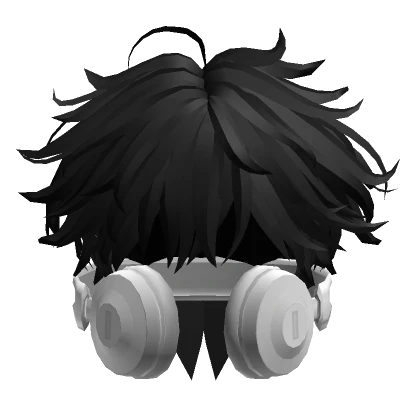 Messy Anime Hair w/ Headphones in Black