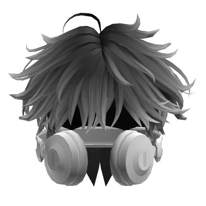 Messy Anime Hair w/ Headphones in Black & White