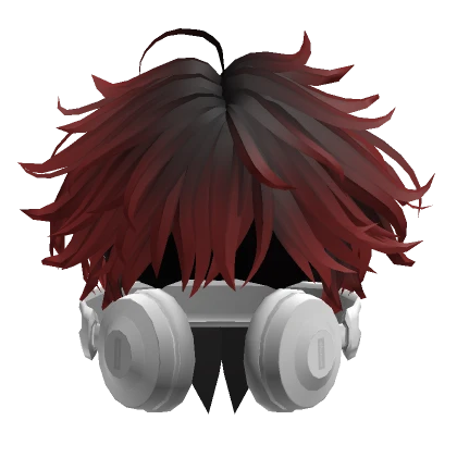 Messy Anime Hair w/ Headphones in Red & Black