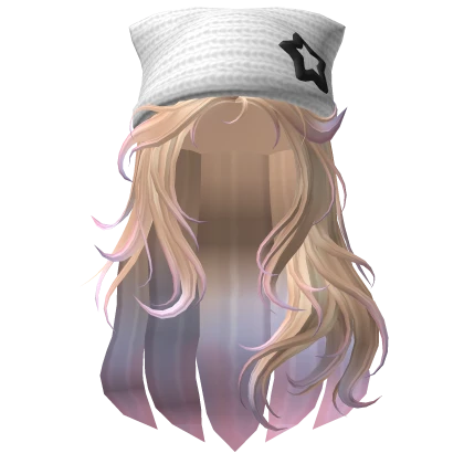 Grunge Cat Beanie Flowy Hair Blonde Cotton Candy