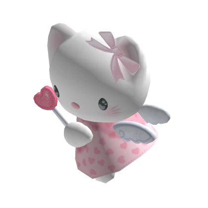 Holdable angel cat plushie w heart pink ribbons