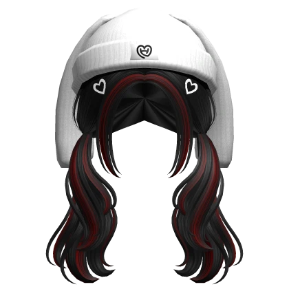 Wavy Pigtails W/ Bunny Beanie (Black & Red)