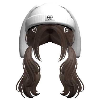 Wavy Pigtails W/ Bunny Beanie (Brown)