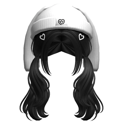 Wavy Pigtails W/ Bunny Beanie (Black)